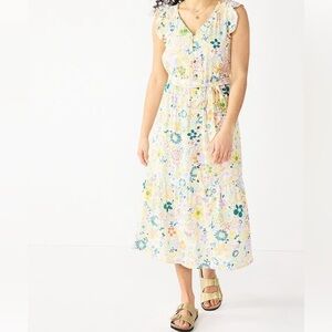 SONOMA women’s Floral Ruffle Middi  Sleeveless Dress Size